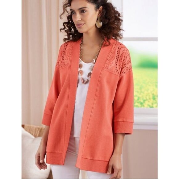 NWT Soft Surroundings Women's Ellie Topper Cardigan - Coral Reef  C17 - Picture 1 of 11